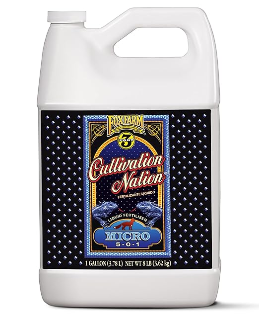 FoxFarm Cultivation Nation Micro Liquid Fertilizer - Micronutrients for Strong Plant Development, Ideal for Soil, Hydroponics & Aeroponics - Part 2 of 3-Part Feeding Program- NPK 5-0-1 (Gallon)