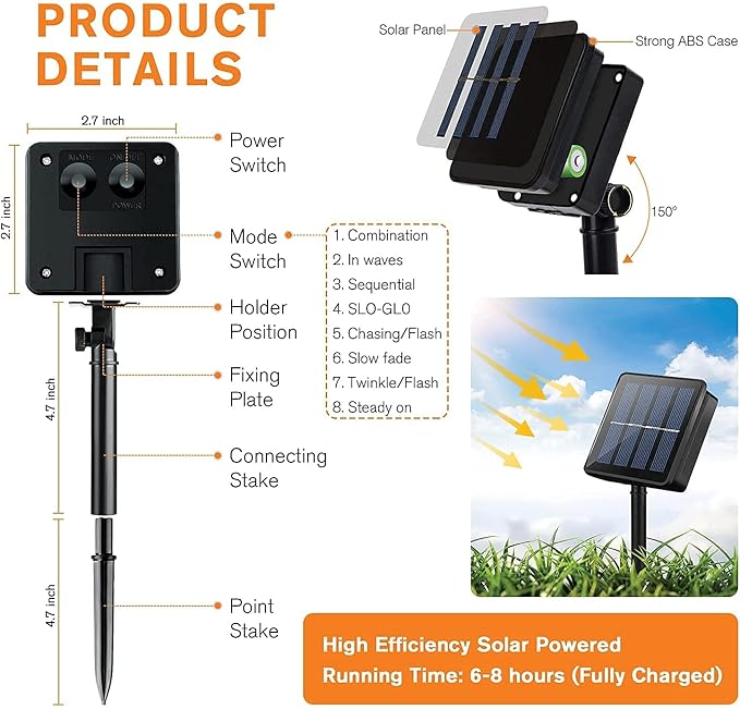 YEGUO Solar Fairy Lights Outdoor Waterproof, 4 Packs Each 33ft 100 LED String Lights Warm White, 8 Modes Silver Wire Twinkle Lights