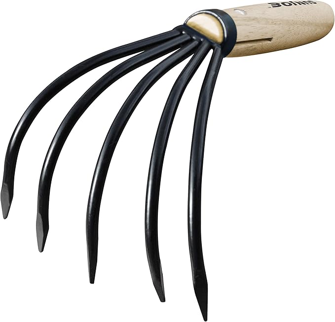 Nisaku by Sun Joe NJP555 Kumade Gohondume 5 Tine Claw Rake and Cultivator 4.75-Inch Width, Japanese Carbon Stainless Steel Prongs