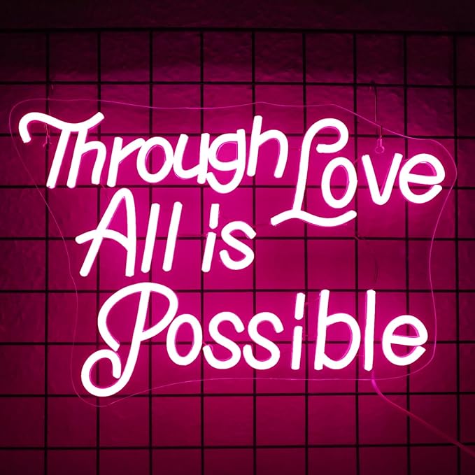 WLHOPE Through Love All is Possible Neon Sign Neon Signs for Wall Decor Dimmable Through Love All is Possible Pink Neon Lights LED Sign for Bedroom,Living Room,Bar,Party,Christmas,Birthday Gift