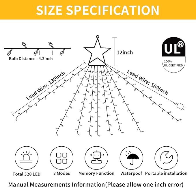 Christmas Decorations Light Outdoor, Color Changing Christmas Lights 11 Lighting Modes with Remote 16.4FT 320 LED Star String Lights Waterproof Christmas String Lights for Tree Xmas New Year