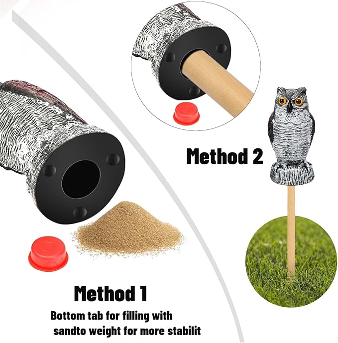 Ezoon 3 Pack Owl Decoy to Scare Birds Away, Fake Owl Scarecrows, Pigeon Deterrent, Plastic Owl Statue for Outdoor Garden Yard