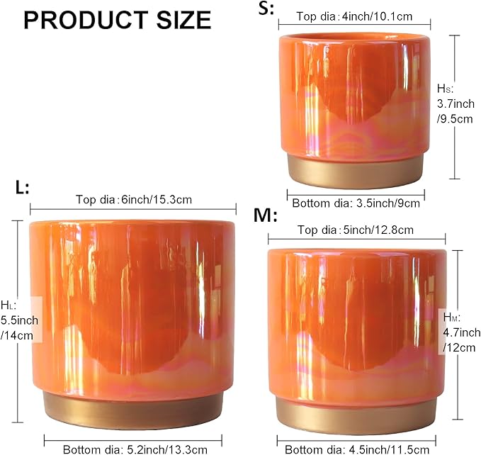 Gepege Ceramic Indoor Pots for Plants, Rainbow Pearl Glaze Planter with Drainage Hole, 6.0 inch+5.0 Inch+4.0 Inch. Orchid Flower Pots