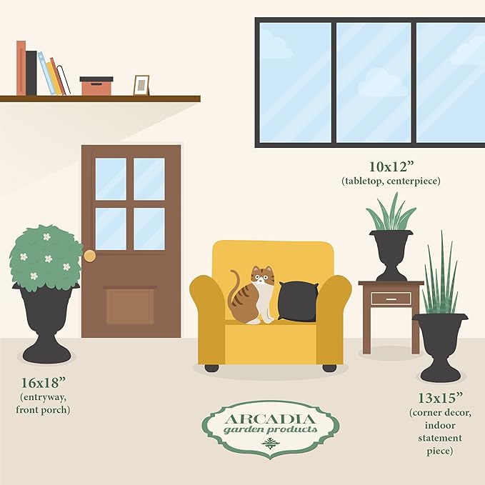 PL00GY Classic Traditional Plastic Urn Planter Indoor/Outdoor, 16" x 18", Gray