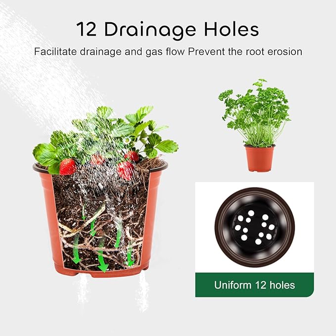GROWNEER Nursery Pots 120 Packs 6 Inch Plastic Planting Pot with 15 Pcs Plant Labels, Seed Starting Kit Flower Planter Container Seedling Pot with Drainage Hole for Indoor Outdoor Garden