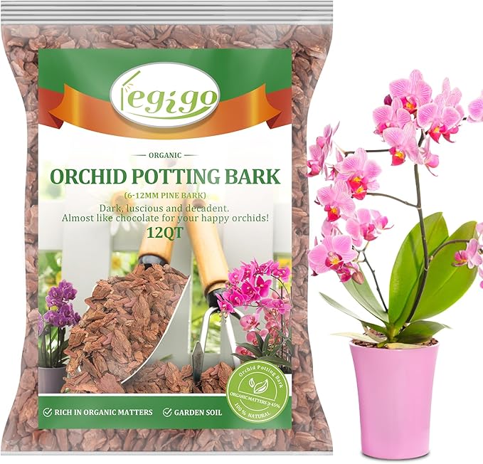 Legigo 12 Quarts Organic Orchid Potting Bark- All Natural Orchid Bark Potting Mix Pine Bark Wood Chips for Houseplant Mulch, Orchid Plants Root Development