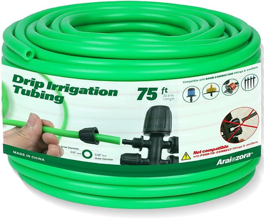 1/4 INCH Drip Irrigation Tubing, 75 ft Roll Green Blank Distribution Hose Perfect for DIY Garden Irrigation System, Hydroponics, Misting Tubing