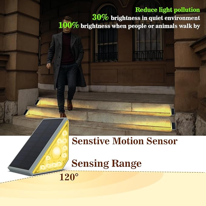 Motion Sensor Solar Step Lights Outdoor Waterproof, 8 Led Solar Stair Lights for Outside, Motion Detector Lights Solar Power for Pathway/Deck/Walkway/Drivway/Lawn/Garden(4PC)