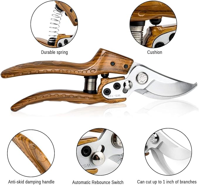 Professional Sharp Pruners, Garden Pruners, Tree Trimmers Secateurs, Bypass Pruning Shears, Secateurs, Hand Pruner, Garden Shears, Gardening Shears Clippers for Plants, Gardening Cutter (Wood Grain)