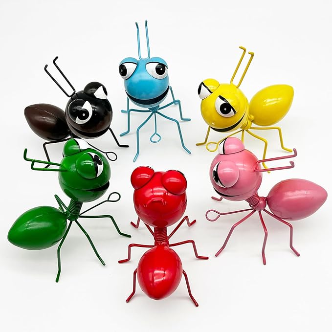 Metal Yard Art Garden Decorative Cute Ant Outdoor Wall Sculptures - Set of 6
