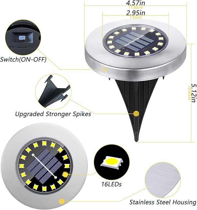 Solar Ground Lights-Waterproof Solar Lights Outdoor Garden- Solar Disk Lights-Upgraded 16LED Bright in-Ground Lights-Landscape Lights for Pathway, Yard, Lawn, Patio, Walkway (12 Pack White Light)