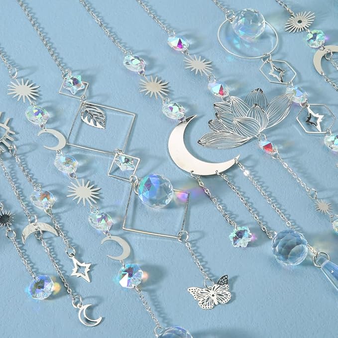 Sun Catchers, 10 Pcs Crystal Suncatcher Prism Hanging Kit with Chain Rainbow Maker Crystals Balls Pendants Ornaments for Indoor Window Outdoor Garden Backyard Patio Car Mirror Christmas Tree Decor