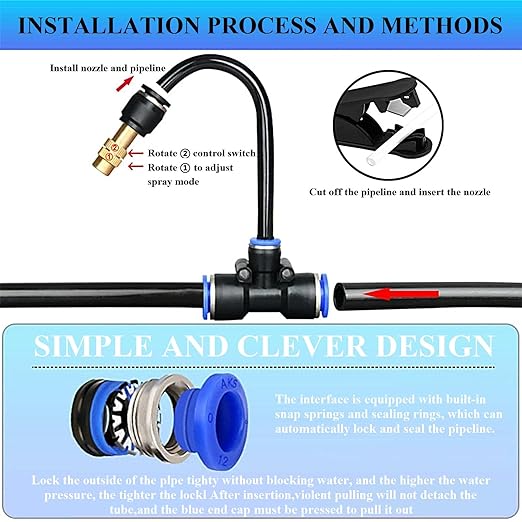 New Quick Connector Drip Irrigation Kits,Automatic Irrigation System with Replaceable Bending Dropper,Four Types of Adjustable Nozzles for Watering System for Garden Plants. (4 Kinds of nozzles)
