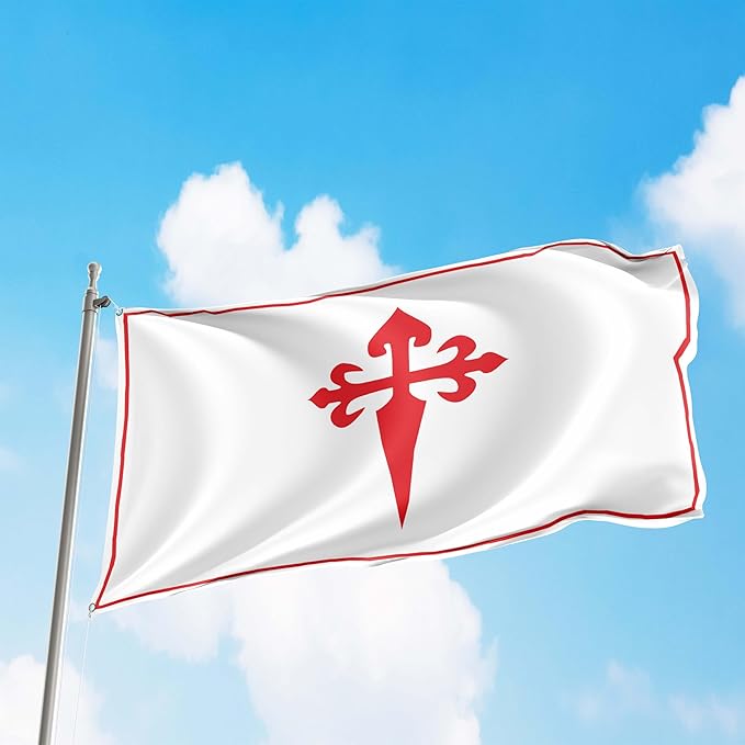 Apedes BANDERA DE LA ORDEN DE SANTIAGO Ordre de Santiago Militaire De Saint Jacques De L'Epee 3x5 feet Flag Banner Vivid Color Double Stitched Brass Grommets