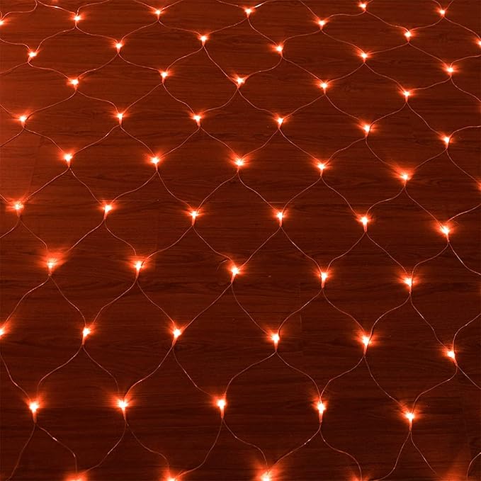 LJLNION Halloween Net Lights, 360 LED 12ft x 5ft Connectable Mesh Fairy String Lights,8 Modes Low Voltage Safe Adaptor for Xmas Trees, Bushes, Wedding, Outdoor Garden Decorations, Orange