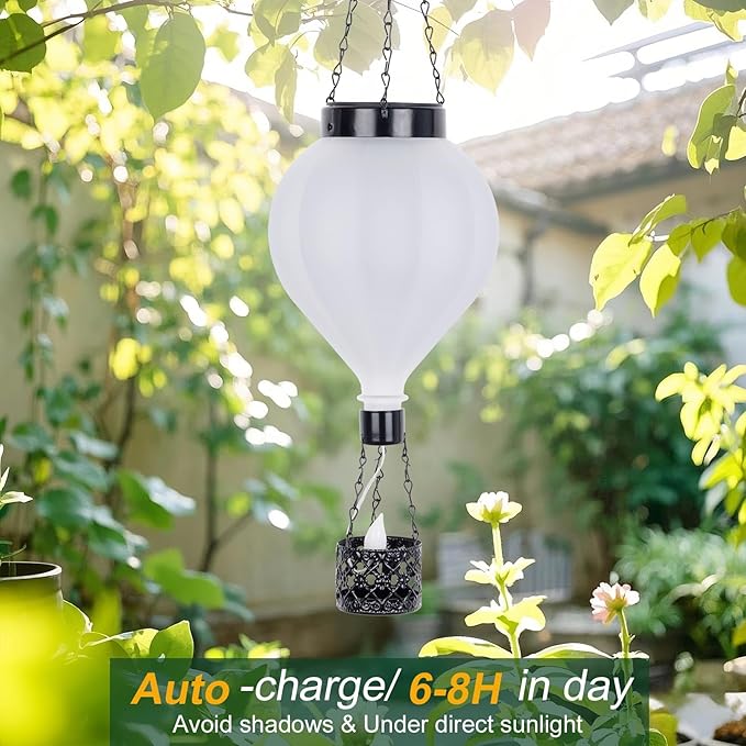 Hanging Solar Lantern Outdoor Garden Decor Hot Air Balloon Lantern with Flickering Flame Gifts for Women Grandma Mom Outdoor Hanging Light Solar Decorative Lamp for Garden Patio Yard and Home