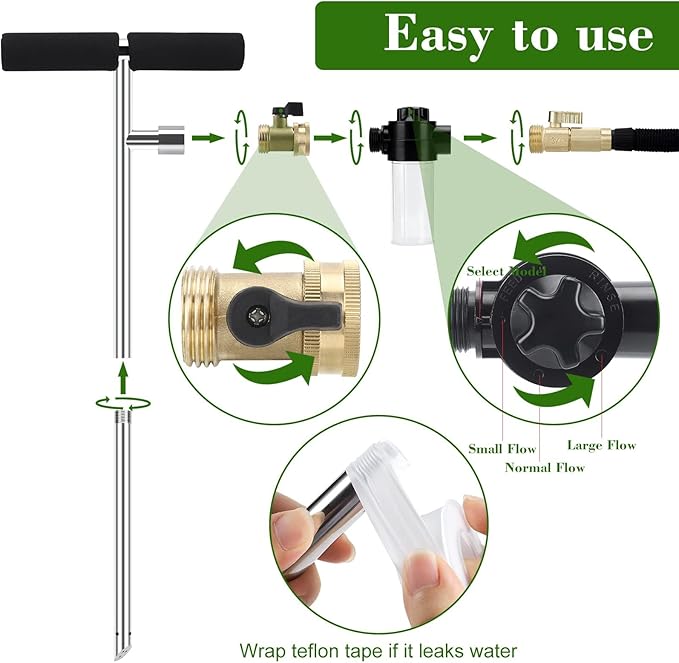 [Upgrade Design] Tree Watering Spike,Caulimo Root Feed Tool with Fertilizer Bottle Deep Root Watering Tool Tree Watering System for Plants Trees Bushes Shrubs Made of Stainless Steel with Brass Valve