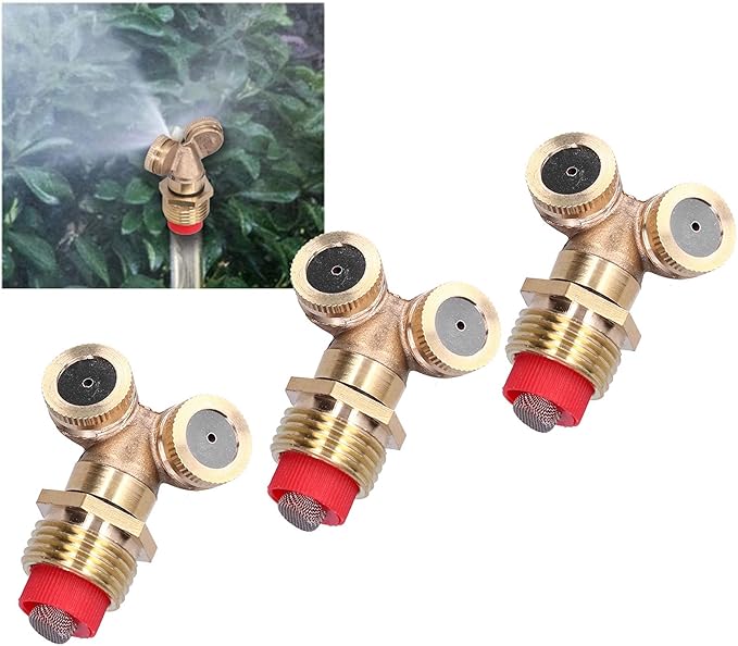 Zerodis Brass Misting Nozzles, 3Pcs Spray Nozzles with Filter for Landscaping, Outdoor Cooling & Irrigation