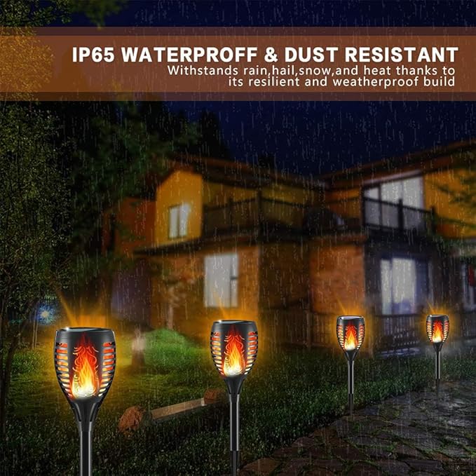 Solar Lights Upgraded 43" Tiki 96 LED Waterproof Flickering Flames Torch Lights Outdoor Solar Spotlights Landscape Decoration Lighting Dusk to Dawn Auto On/Off Security Torch Light (2 Pack)