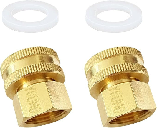 YOUHO Solid brass Garden Hose Fittings Connectors Adapter Heavy Duty Brass Repair Female to Female Double Female dual water hose connector(3/4" GHT Female to 1/2" NPT Female) 2 Pcs