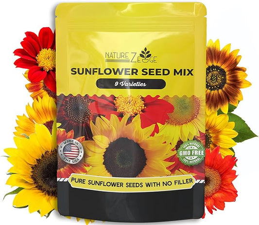 NatureZ Edge 5200+ Sunflower Seeds for Planting Bulk Variety Pack, Get More Sunflower Seeds to Plant, from Dwarf Sunflowers to Giant Sunflower Seeds, Includes Mammoth Sunflower Seeds, Non-GMO