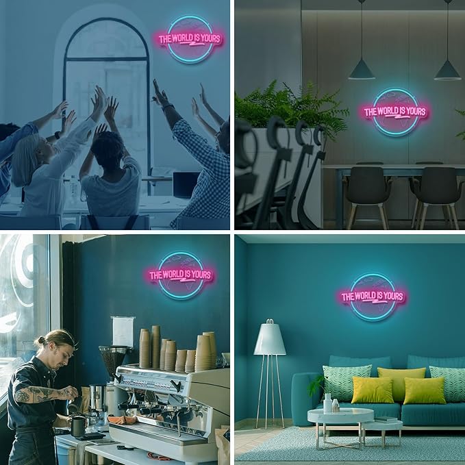 The World Is Yours Neon Sign, Carved Planet The World Is Yours LED Neon Light Lamp for Wall Decor, Light Up Signs for Office Wedding Man Cave Game Room Bedroom Birthday Gift
