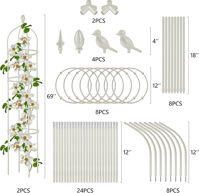 2 Pcs Garden Obelisk Trellis for Climbing Plants Outdoor 6 Ft Rose Bush Round Trellis for Pots Rustproof Metal Plant Flower Trellises for Clematis Vine Jasmine Support Outdoor Indoor