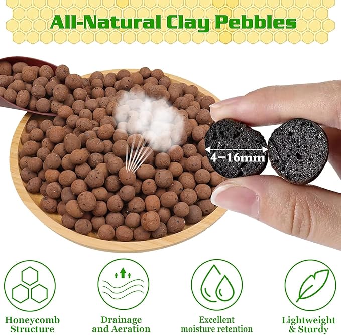 Legigo 4 LBS Organic Expanded Clay Pebbles, 4mm-16mm Light Clay Leca Balls for Plants, Natural Hydroton Clay Pebbles for Hydroponic & Aquaponics Growing, Orchid Potting Mix, Dutch Buckets, Drainage