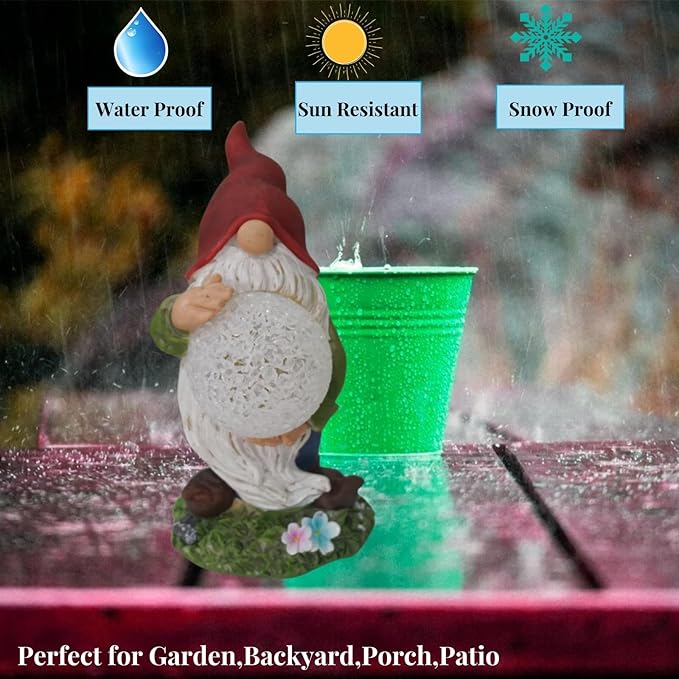 GUCHO Solar Gnomes Decorations for Yard,Outdoor Garden Gnomes Figurine Lights,Weather Resistant,Lawn Decor Statue for Patio, Balcony,Yard,Garden Decorations,Unique Housewarming Gifts for Women Men