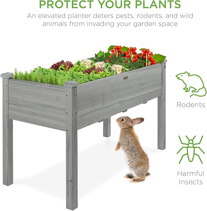 Best Choice Products 48x24x30in Raised Garden Bed, Elevated Wooden Planter for Backyard w/Foot Caps, Bed Liner, 200 lbs Capacity - Gray