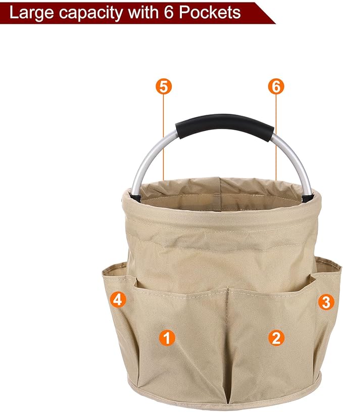 HARFINGTON Garden Tool Bag 17L Large Oxford Waterproof with Pockets Garden Tote Bag Gardening Plant Tool Organizer Storage Carrier Store for Outdoor Women Men, Khaki