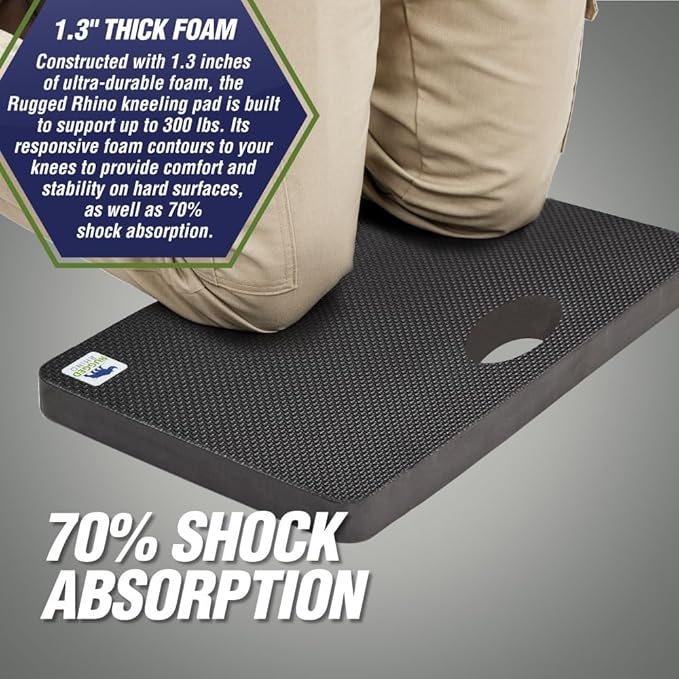 Rugged Rhino Soft Foam Kneeling Pad, Thick Knee Mat Resists Water, Durable Shock Absorbent Pads, Comfortable Strong Rebound, Gardening, Mechanic Tools, Bath Tub Essentials 2 Pack Black Onyx