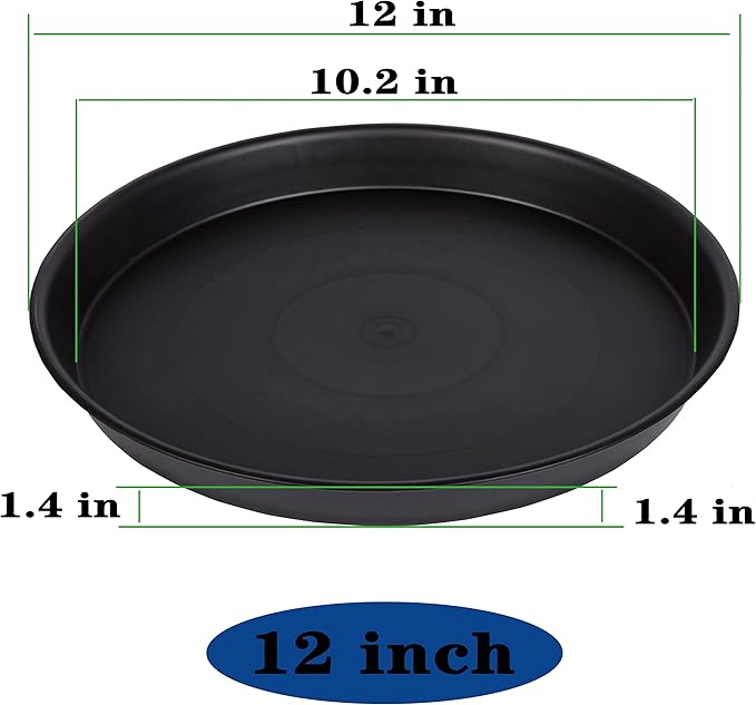 6 Pack of 12 inch Plant Saucer, Heavy Duty Plastic Plant Saucer 12 inch Round, Plant Tray for Pots, Flower Saucers for Indoors, Garden Plate Bowls, Trays for Planter 10"/11"/12" (Black)
