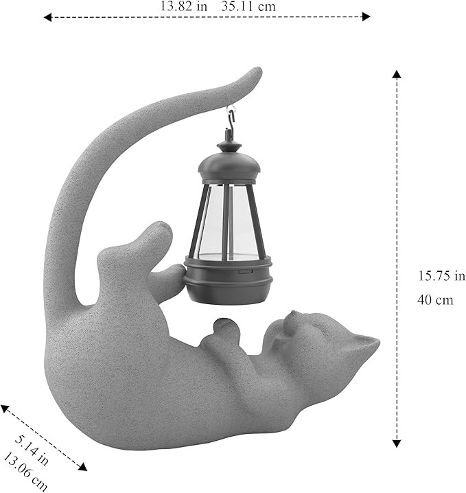 Solar Cat Garden Statue 15 Inch Porch Patio Decor for Outside Yard Decoration Outdoor Unique Housewarming Gardening Birthday Gifts for Cat Lovers Women Grandma