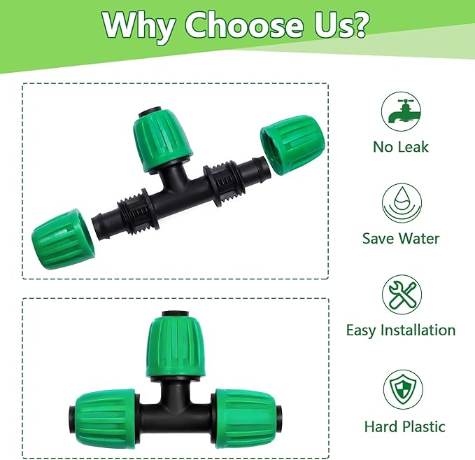 12 Pack 1/2 Inch Drip Irrigation Tee (1/2" ID x 0.65" OD), Drip Line Irrigation Locked Barbed 3 Way T for 1/2'' Irrigation Tubing Anti Leak Irrigation System Tee Fittings