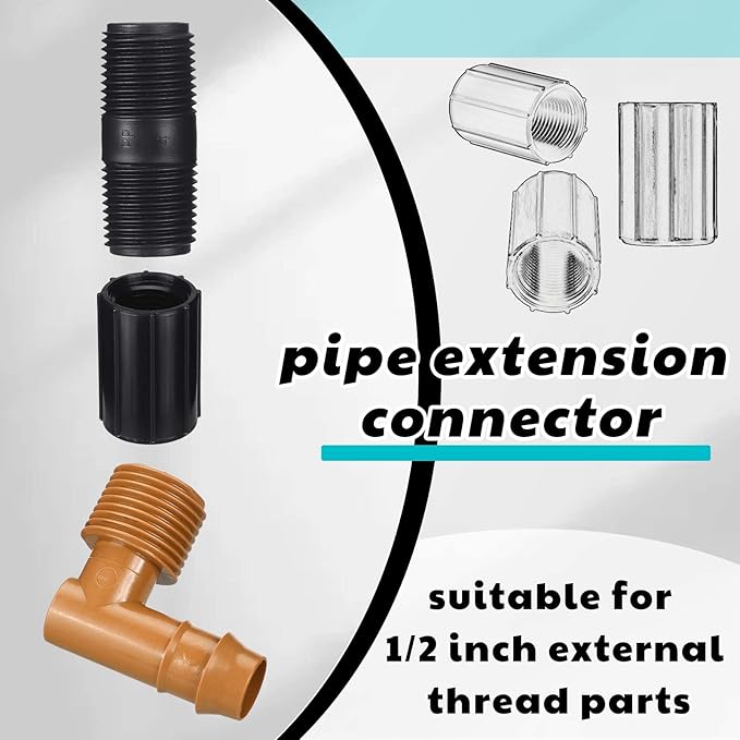 Yahenda 10 Pcs 1/2 Inch PVC Double Female Threaded Coupling Sprinkler Pipe Fitting Female Thread Pipe Fitting Garden Drip Irrigation System PVC Npt Coupler for Irrigation Tube Riser Extension (Black)