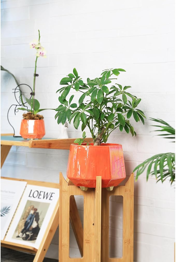 8 Inch Ceramic Planter for Indoor Plants - Plant Pots with Drainage Holes - Modern Minimalist Flower Pot for Succulents and Herbs - Peach