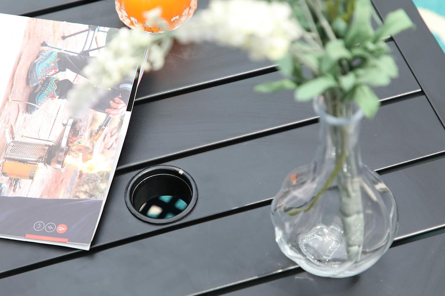 PHI VILLA Outdoor Patio Umbrella Side Table Base Stand with 1.57" Umbrella Hole for Garden,Pool Deck - Black