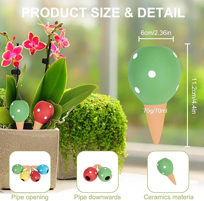 Self Watering Planter Insert Terracotta Watering Spikes Premium Plant Watering Devices Irrigation Dripper Self Watering Spikes Automatic Plant Accessories 4 Packs