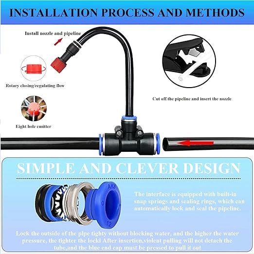 New Quick Connector Drip Irrigation Kits,Automatic Irrigation System with Replaceable 360-degree Bending Dropper,Eight Hole Red Nozzle for Watering System for Garden Plant Lawn Patio.(8-Hole Nozzle)