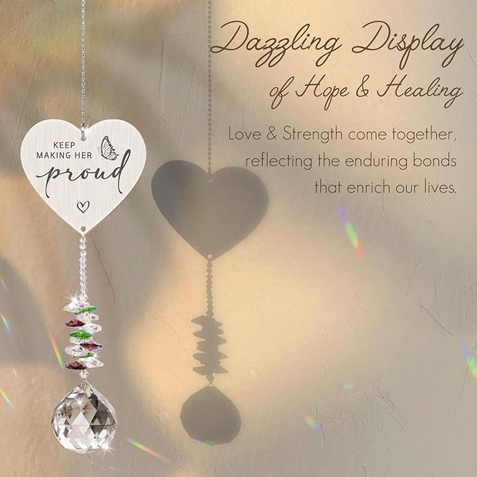 Keep Making Her Proud,Crystal Suncatcher Bereavement Keepsake,Memorial Gift for Loss of Mom,Grandma,Sister,Hanging Crystals Ornament for Window Rainbow Maker Prisms Home Decor Gift
