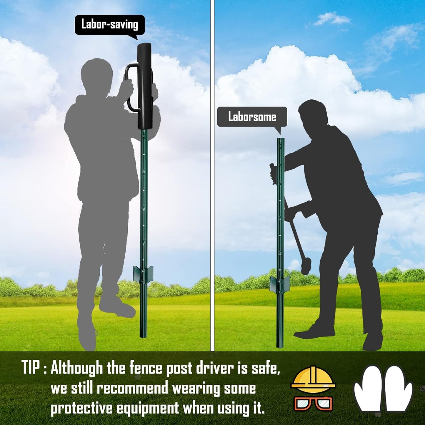 Gtongoko 18LB T Post Driver with Handles Heavy Duty Fence Post Driver Post Pounder for T-Posts，U Channel，Metal Post and Sign Post Pole Driver Tool,17 Inch Black