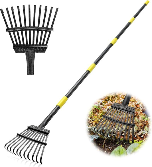 Rake, Garden Rake for Leaves, Leaf Rake Heavy Duty for Yard,Lawn,Shrub,Grass,Mulch, 8.5" Metal Head,6ft Adjustable Long Handle,Adults Kids Rake for Gardening