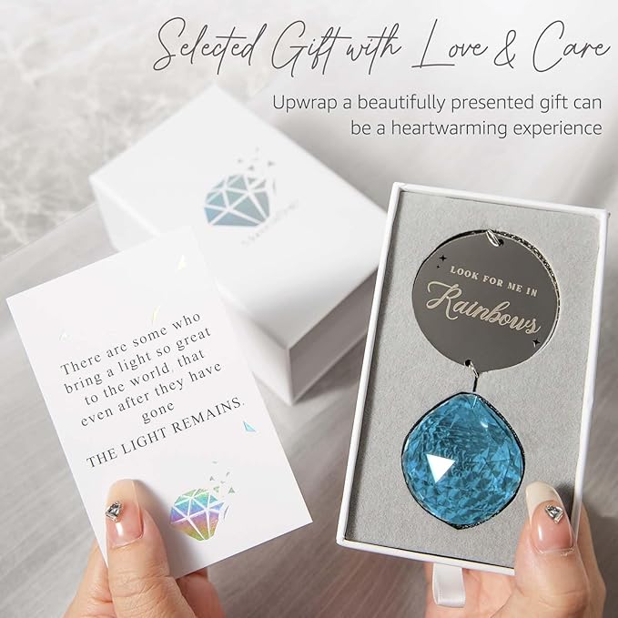 Memorial Gifts for Loss of Loved One, Unique Sympathy Gift Idea Sky Blue Crystal Ball Window Suncatcher, Rainbow Bereavement Grief Gift Box for Loss of Mom Dad Husband Son Daughter