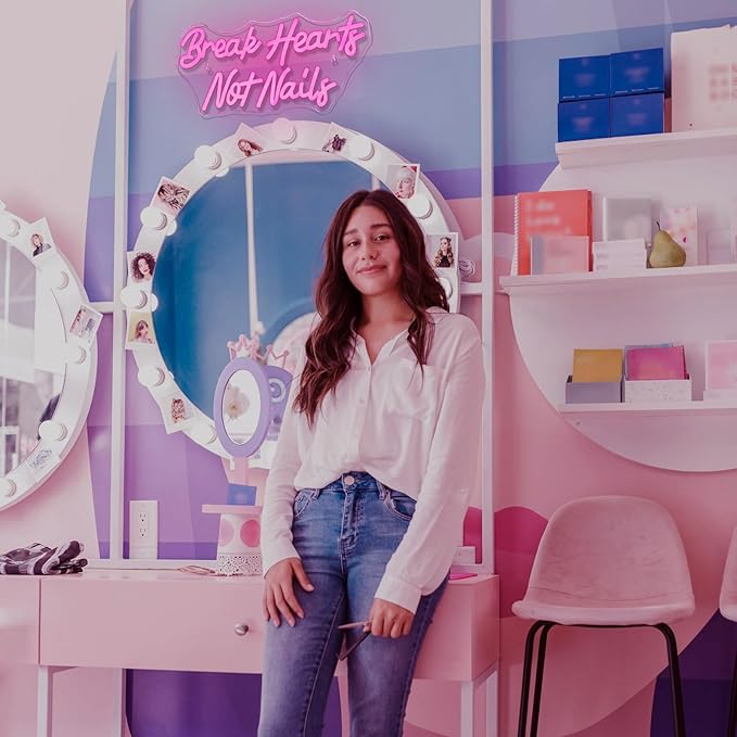 Break Heart Not Nails Neon Sign for Wall Decor,Neon Light Pink LED Neon Light for Bedroom Nails Salon Beauty Room Shop Decoration Gift