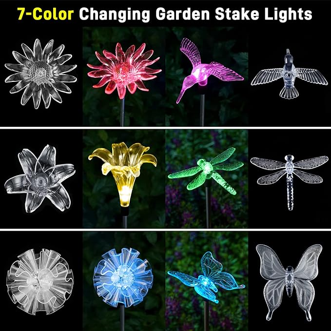 Solar Garden Lights Outdoor - 6 Pack LED Figurine Stake Lights, Color Changing Landscape Lighting, Halloween Decorative Flower Lights Solar Powered Waterproof for Patio Yard Pathway, Housewarming Gift