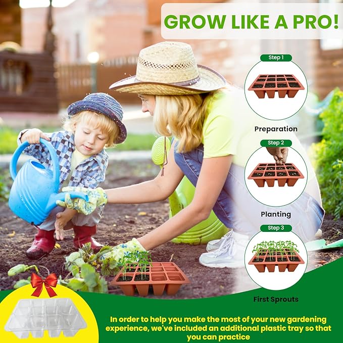 Silicone Seed Starter Tray with Seed Germination Kit, Reusable Seed Starting Trays with Plant Starter Kit, Seed Trays Seedling Starter and Gardening Gifts for Plant Lover
