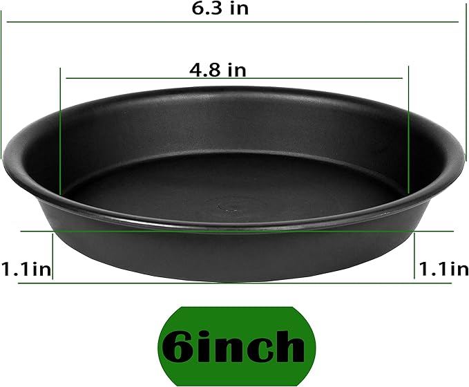 6 Pack Plant Saucer Tray, 4 6 8 10 12 13 15 17 19 inch Plant Saucers, Heavy Duty Plastic Plant Saucers for Indoors, Bird Bath Bowls, Flower Plant Water Trays for pots Planter (6", Black)