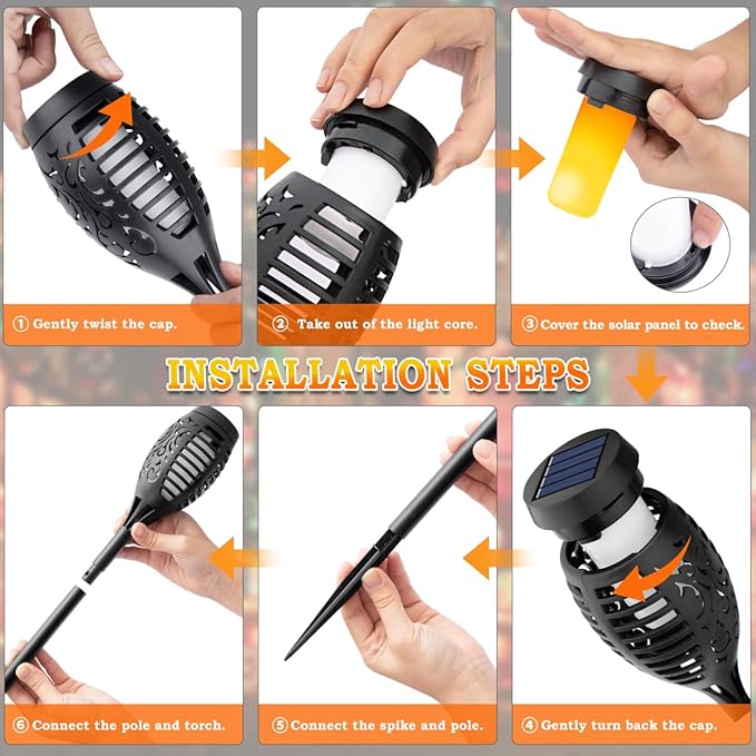 MIUSIKIT 16Pack Outdoor Solar Lights for Yard, Solar Flame Lights for Outside Decorations, Solar Pathway Lights Outdoor Waterproof, Luces Solares for Outdoor Lighting Art