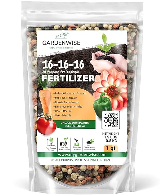 16-16-16 All Purpose Professional Fertilizer - Lawn Fertilizer - Flower Fertilizer - Trees Fertilizer - Shrubs Fertilizer - Vegetable Gardens Fertilizer (1 Quart)
